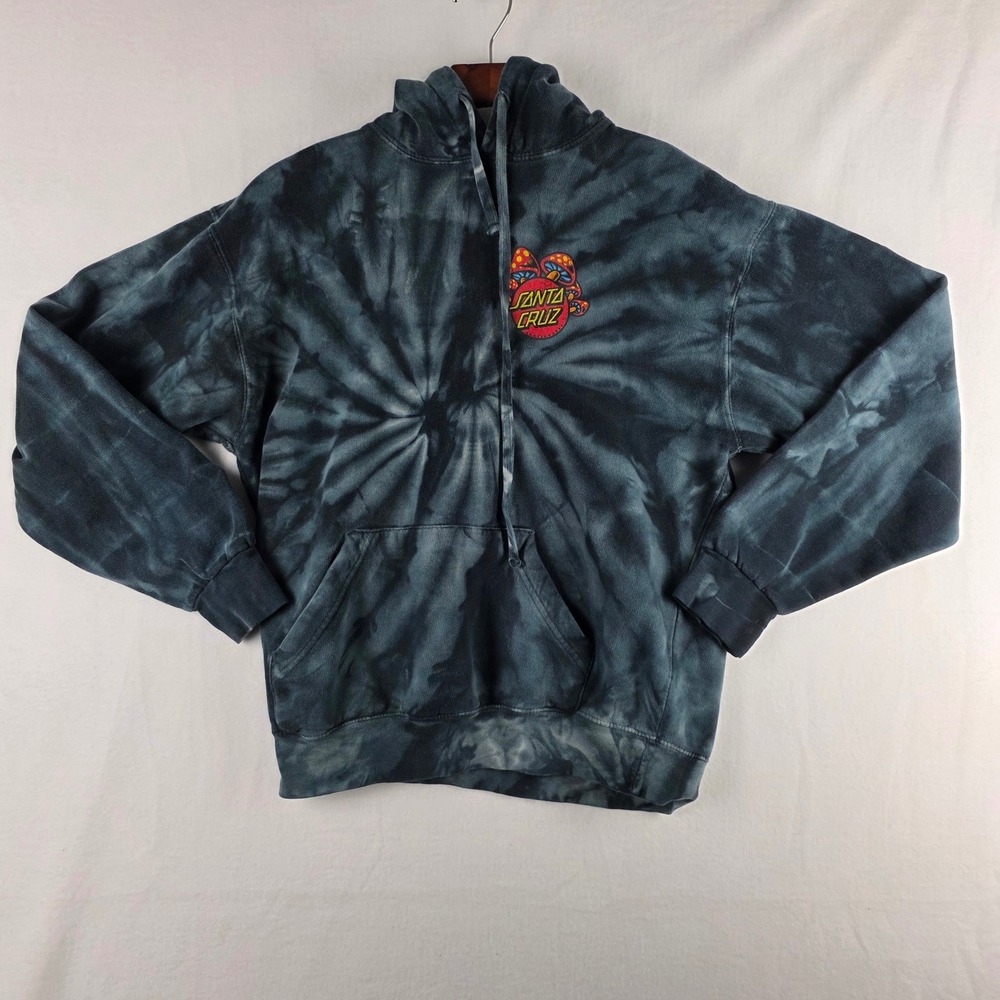 Santa Cruz x Colortone Mushroom Graphic Black Tie Dye Pullover Hoodie Size S